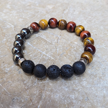 Charger l'image dans la galerie, Bracelet Œil de Taureau, Œil du Tigre, Hématite et Pierre de Lave 10mm