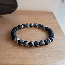 Charger l'image dans la galerie, Bracelet Homme 8 mm Obsidienne neige et Pierre de lave