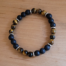 Charger l'image dans la galerie, Bracelet Homme 8mm Acier, Oeil du tigre et Pierre de Lave