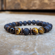 Charger l'image dans la galerie, Bracelet Pierre de lave Bois et Oeil du tigre