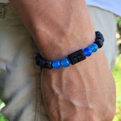 Bracelet Bélier - Pierre de Lave - Agate Bleue