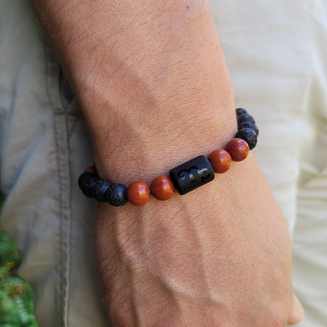 Bracelet Capricorne - Pierre de Lave - Jaspe Rouge -Homme