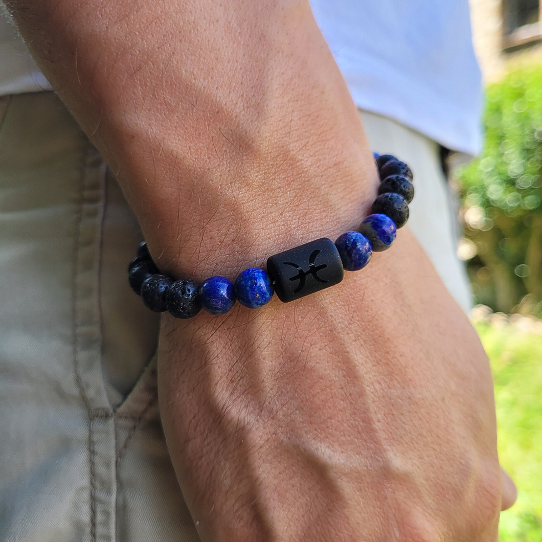 Bracelet Poisson - Pierre de Lave - Lapis Lazuli