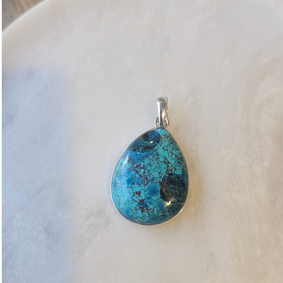 Pendentif Goutte Shattuckite sur argent
