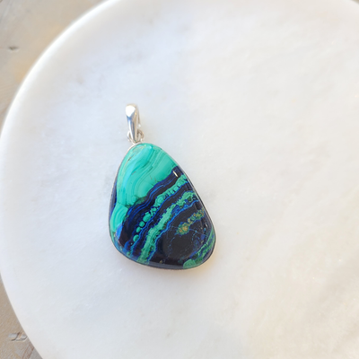 Pendentif AZURITE MALACHITE sur Argent