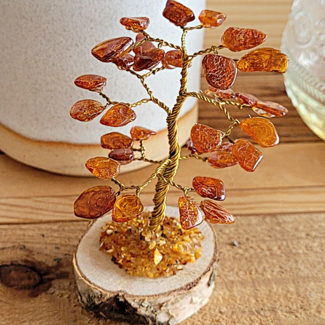 Arbre De Vie En Ambre Et Pointe De Quartz De L'Isère - Fait Main - Pendenti F Chakra Amour
