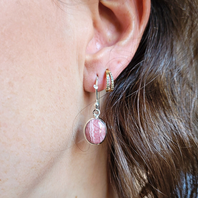 Boucles d'oreilles Goutte Rhodocrosite montées sur Argent