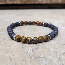 Charger l&#39;image dans la galerie, Bracelet Œil du Tigre/Pierre de Lave Grand Poignet
