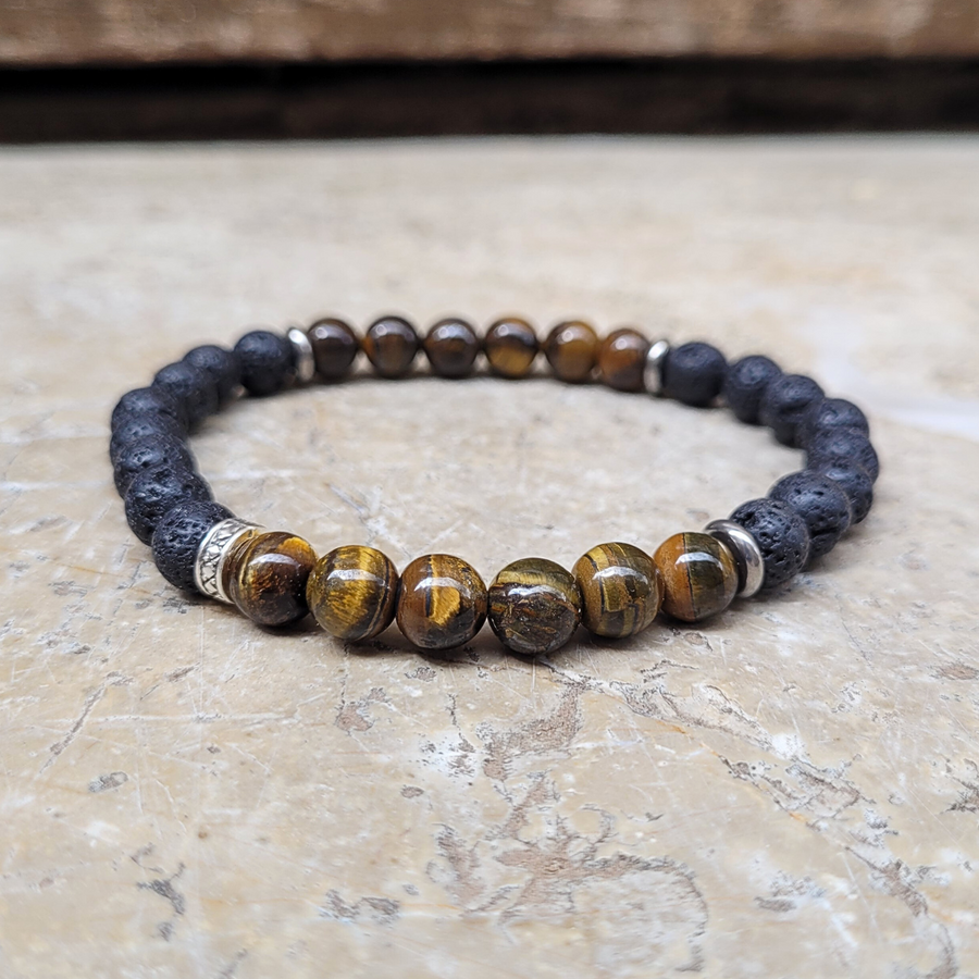 Bracelet Œil du Tigre/Pierre de Lave Grand Poignet