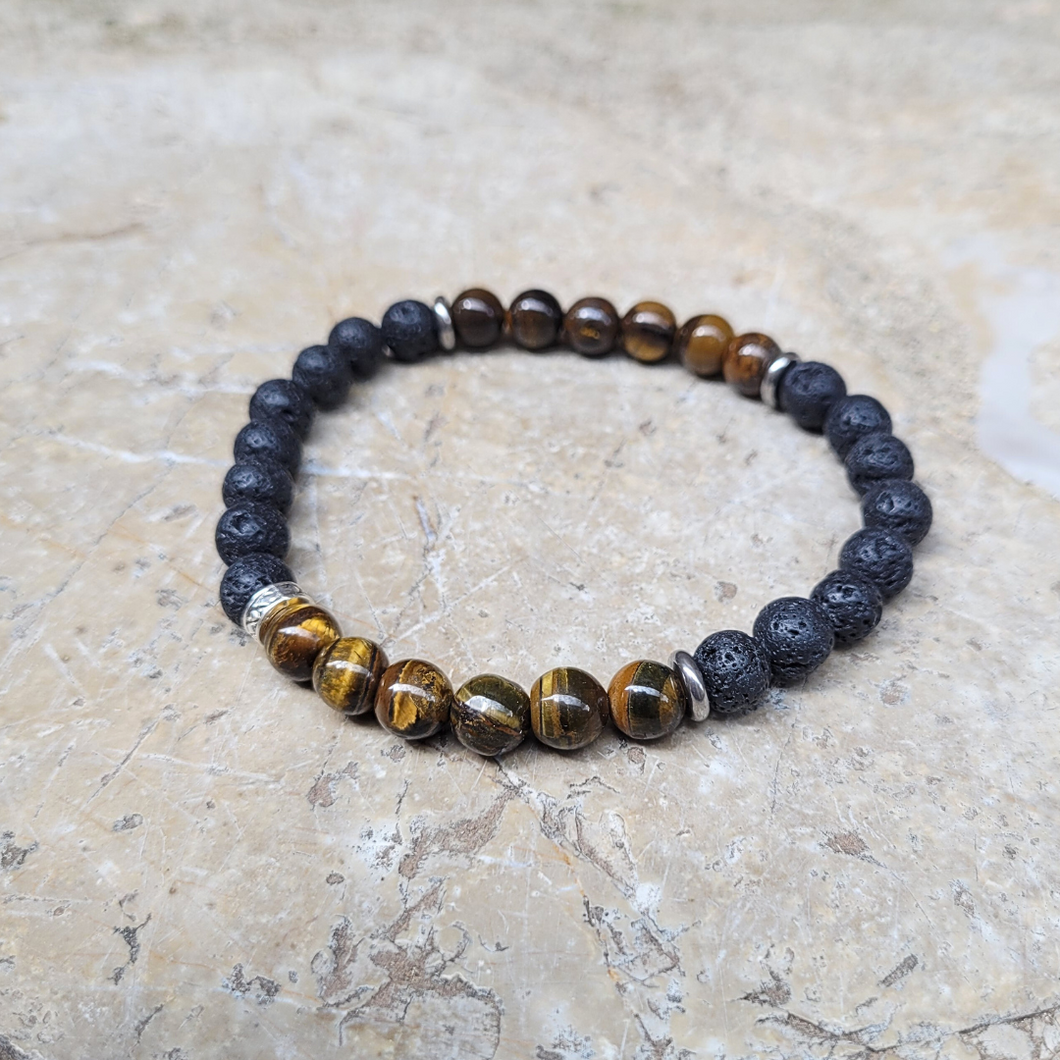 Bracelet Œil du Tigre/Pierre de Lave Grand Poignet