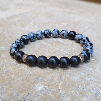 Bracelet Grand Poignet Homme Obsidienne et Onyx