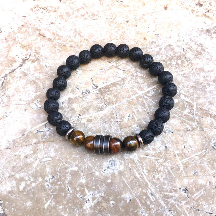 Bracelet le Courageux - Pierre de Lave et Œil du Tigre