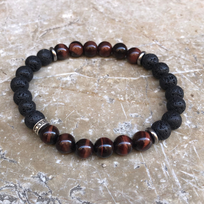 Bracelet Œil de Taureau et Pierre de Lave / Grand Poignet