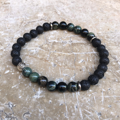 Bracelet Jaspe et Pierre de Lave / Grand Poignet Homme
