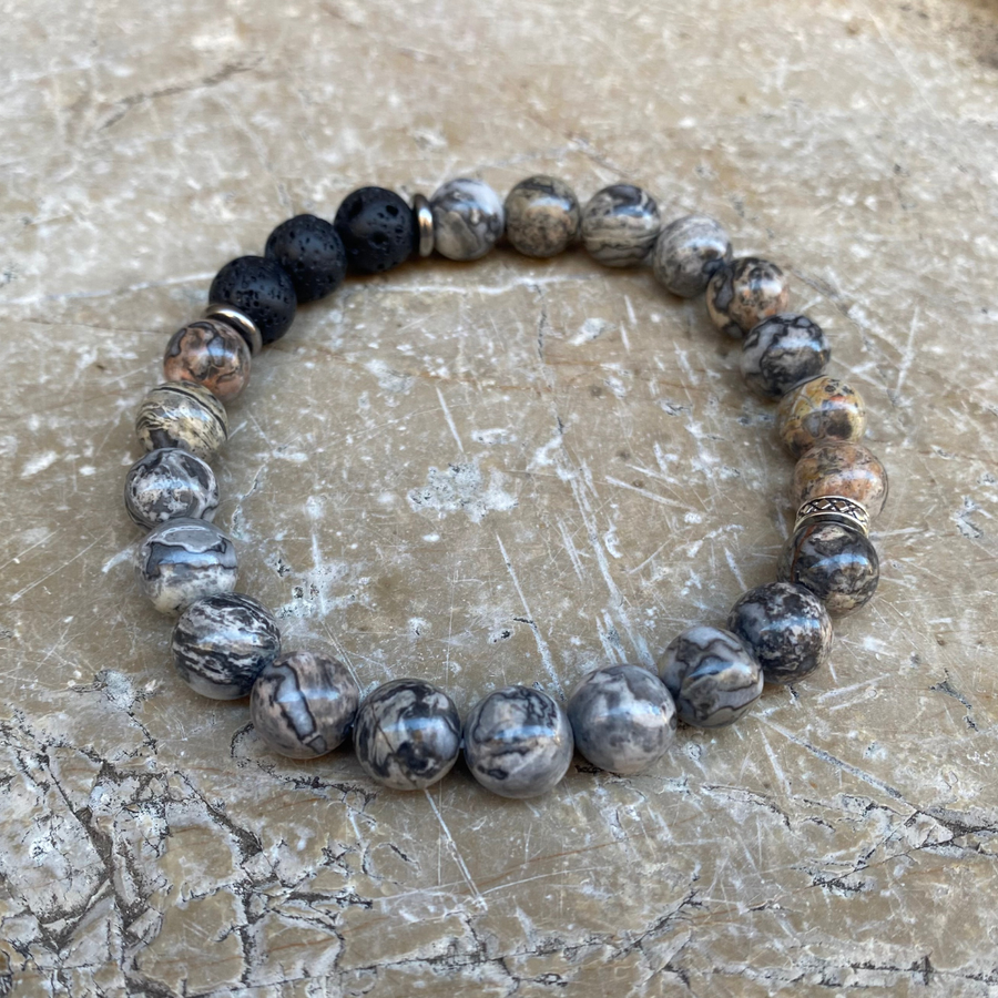 Bracelet Jaspe Paysage et pierre de lave