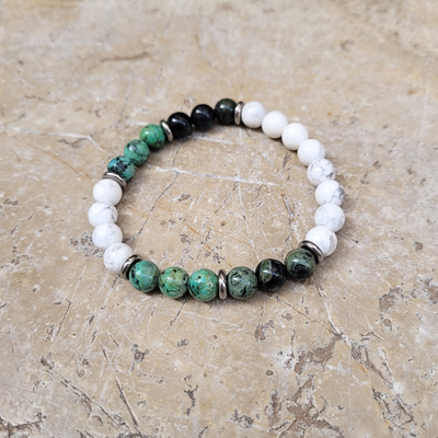Bracelet Howlite et Jaspe /  Grand Poignet Femme