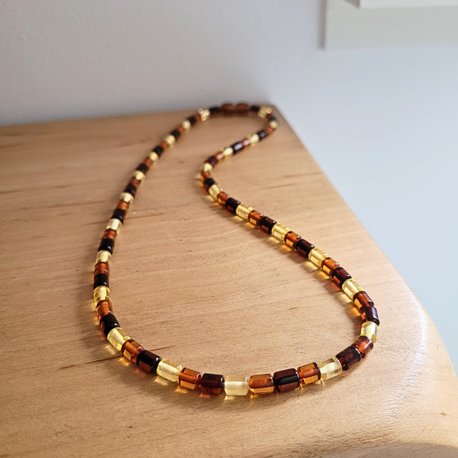 Collier Ambre Premium - Perles Cylindre Tricouleur