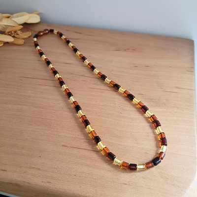 Collier Ambre Premium - Perles Cylindre Tricouleur