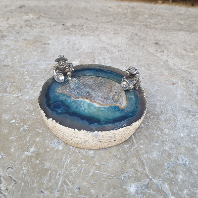 Chercheurs d'or en Etain sur Agate - Pièce unique