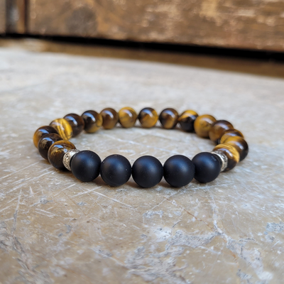 Bracelet Grand Poignet/Œil du Tigre et Onyx