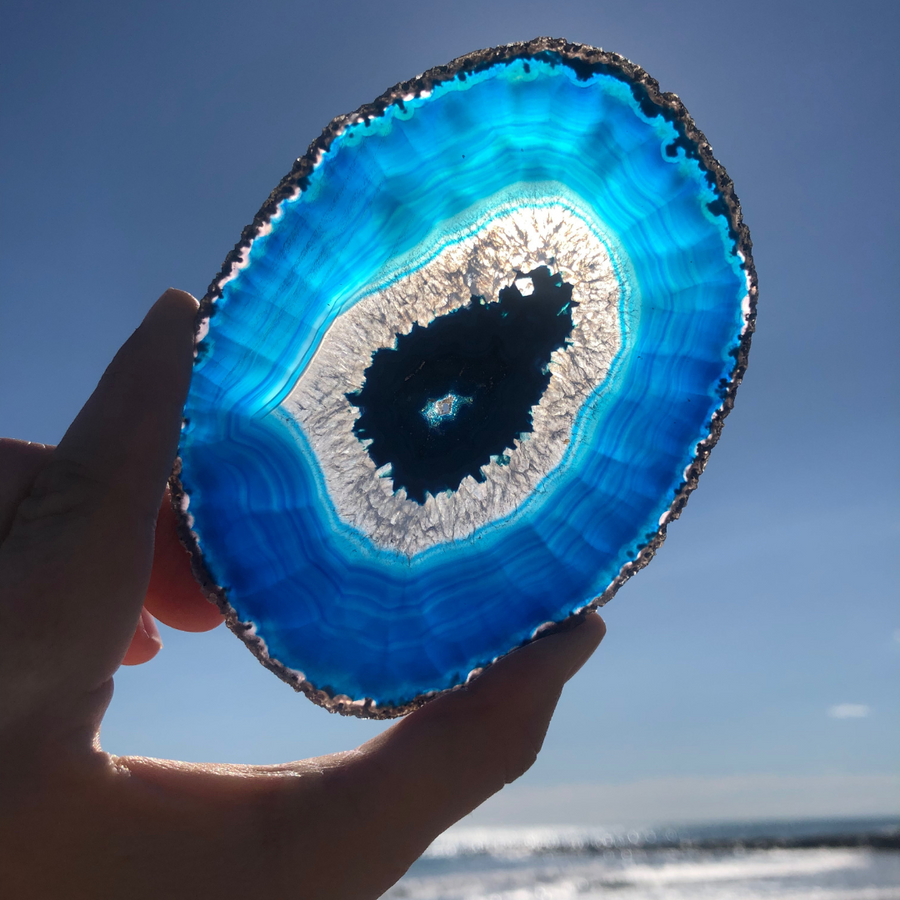 Tranche d'Agate Bleue - Pièce Unique 