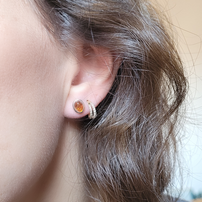 Boucles d'oreilles Puces en Ambre montées sur Argent