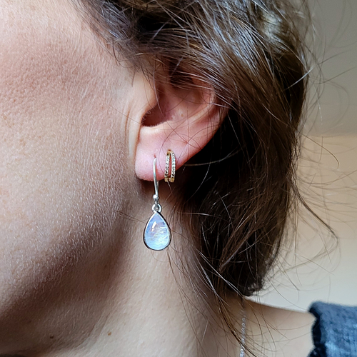 Boucles d'Oreilles Goutte Pierre de Lune, montée sur Argent