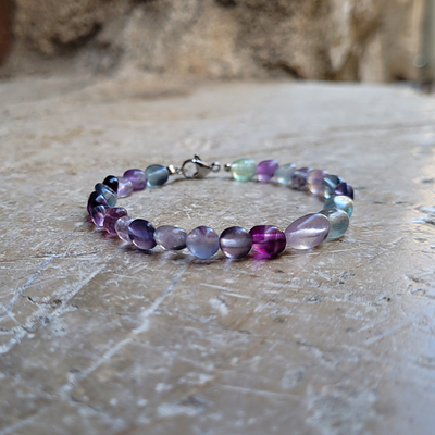 Bracelet Fluorite Grains Fermoir Argent