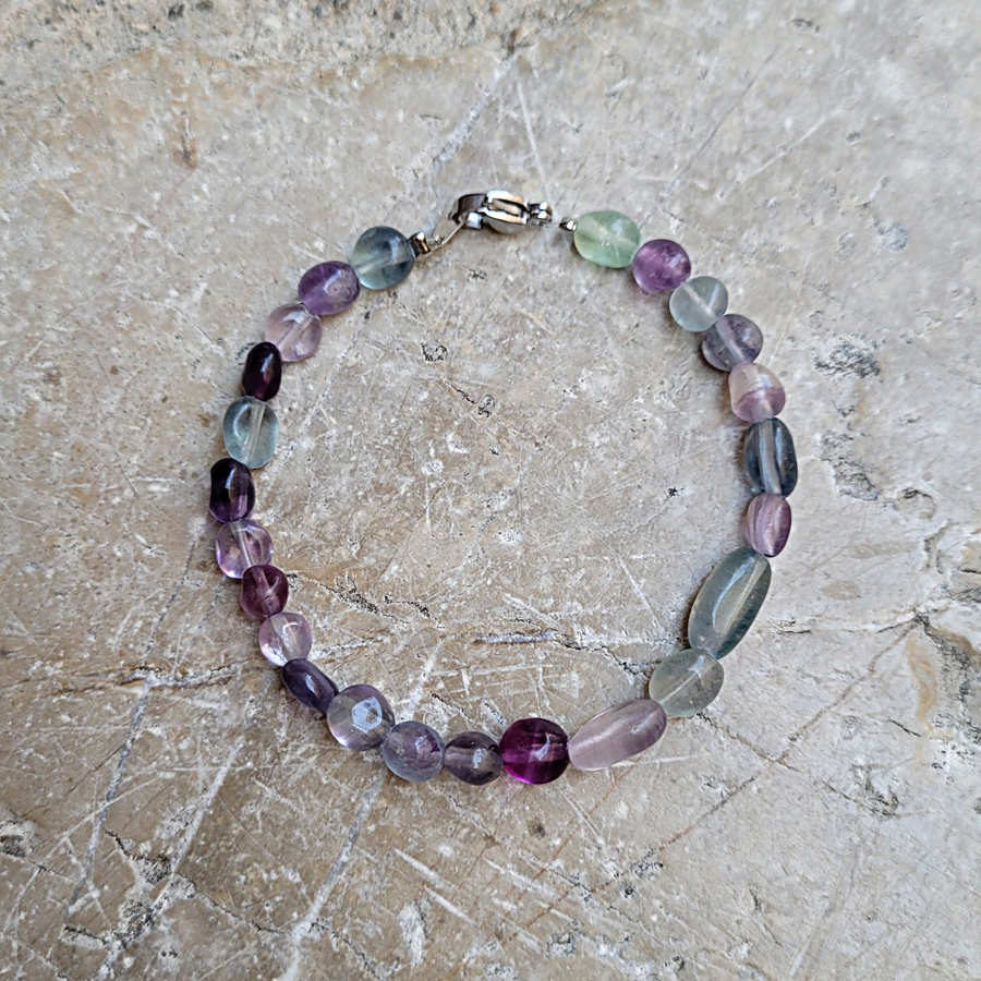 Bracelet Fluorite Grains Fermoir Argent