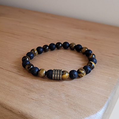 Bracelet Duo Ancrage et Courage / Pierre de Lave et Œil du Tigre