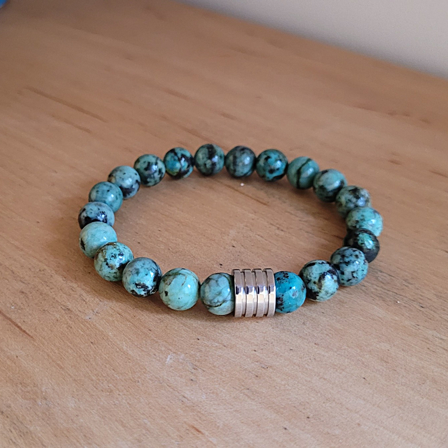 Bracelet Homme 8mm Turquoise Africaine Poignet fin