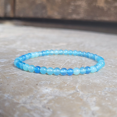 Bracelet Agate Bleue Perles 4mm