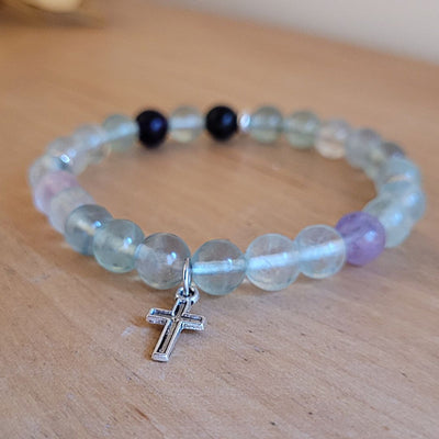 Bracelet Fluorite et croix 8mm