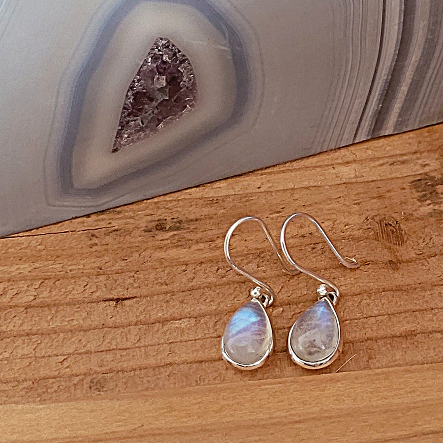 Boucles d'Oreilles Goutte Pierre de Lune, montée sur Argent