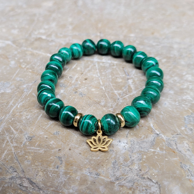 Bracelet Malachite et Fleur de Lotus