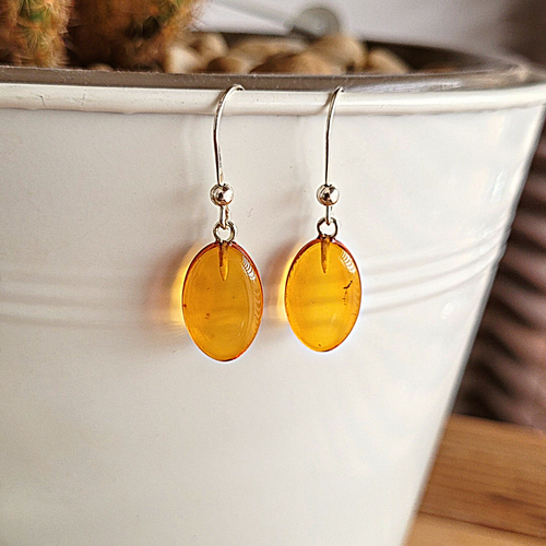 Boucles d'oreilles Ambre pendantes Goutte sur Argent