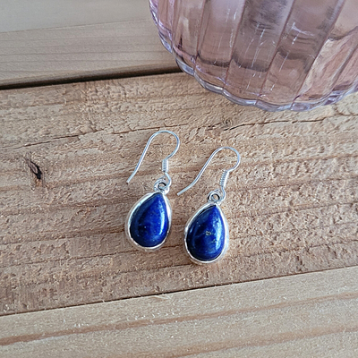 Boucles d'oreilles Goutte Lapis Lazuli montées sur Argent