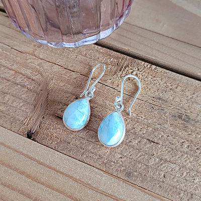 Boucles d'oreilles Goutte Larimar Montées sur Argent