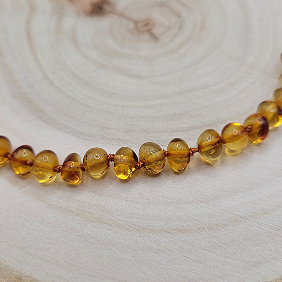 Collier Ambre Bébé perles Miel fermoir à Clip