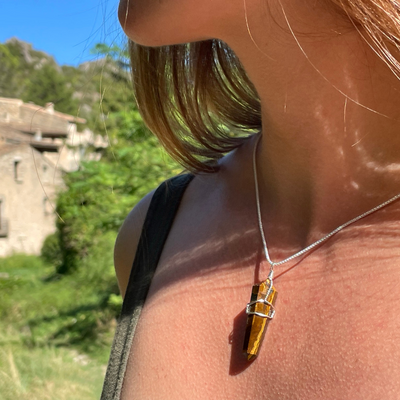 Pendentif Pointe en Œil du Tigre