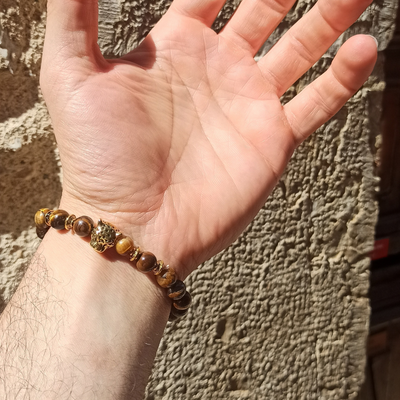 Bracelet Œil du Tigre Perles Symbole Tigre 8 mm
