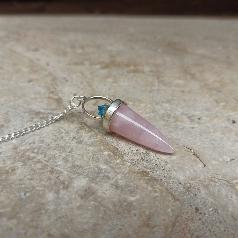 Pendule Cavansite et Quartz Rose