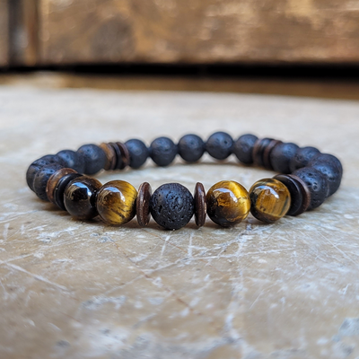 Bracelet Pierre de Lave Bois et Œil du tigre